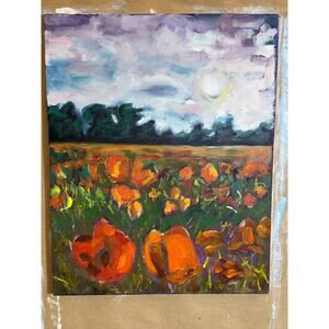 original oil painting on canvas unframed 16 x 20 inches poppies in a field